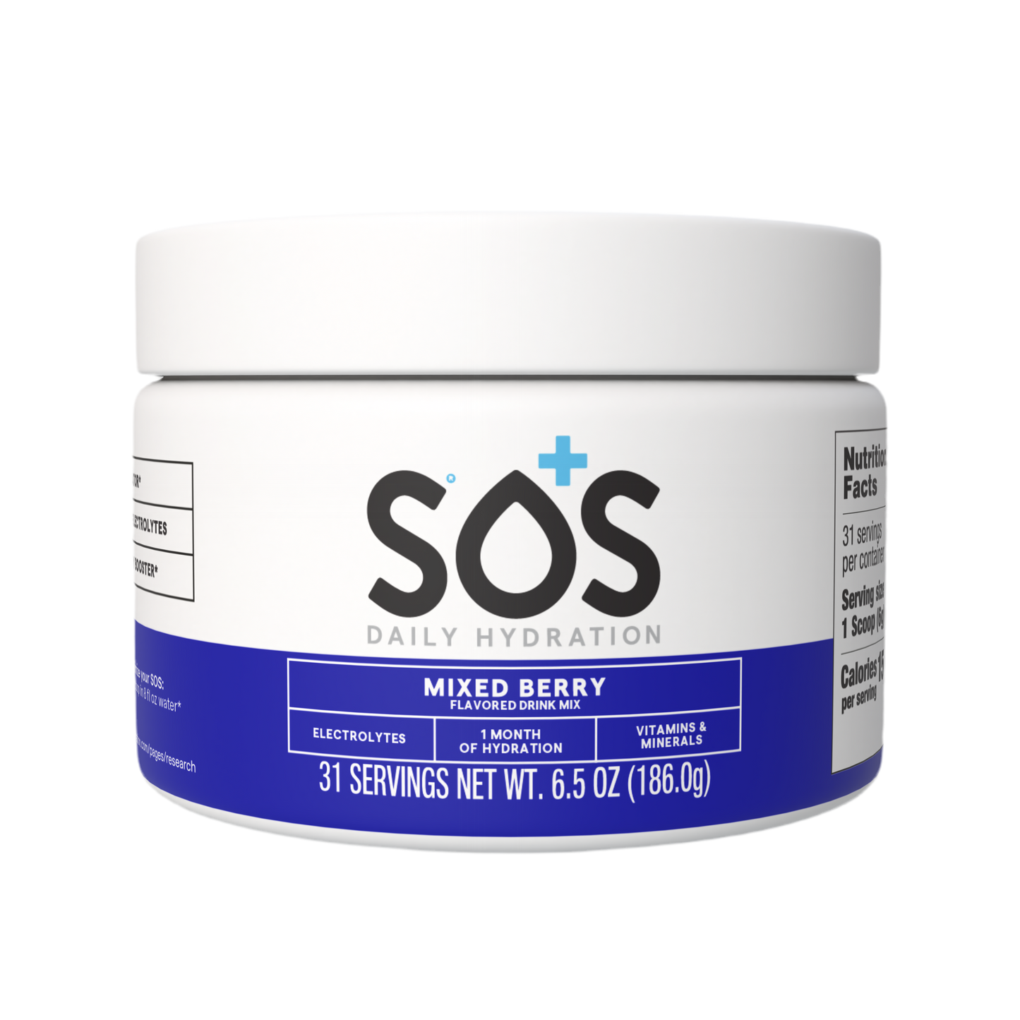 SOS Daily - Vitamin Enhanced Electrolyte Powder - Mixed Berry 31 Serving Tub