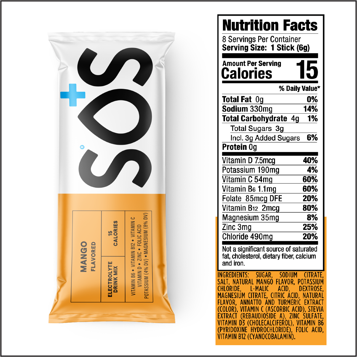 SOS Daily - Vitamin Enhanced Electrolyte Packet - Mango 8ct Box