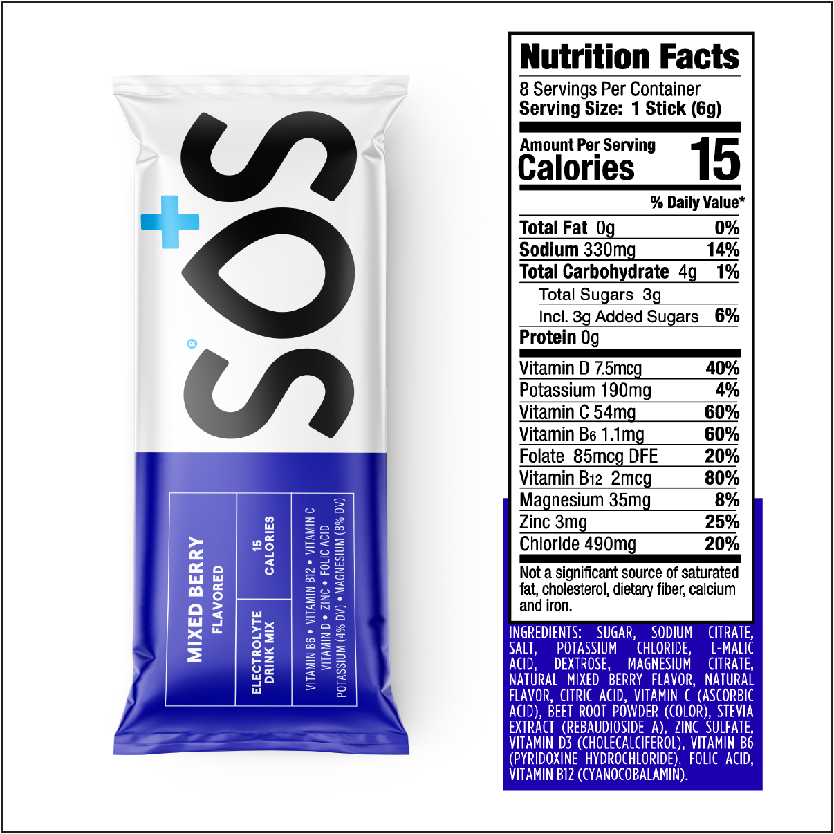 SOS Daily - Vitamin Enhanced Electrolyte Packet - Mixed Berry 8ct