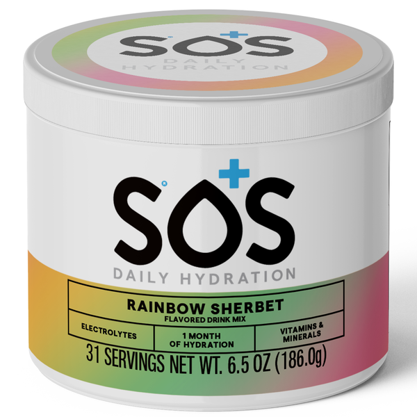 SOS Daily – Vitamin Enhanced Electrolyte Powder – Rainbow Sherbert Flavor, 31 Serving Tub