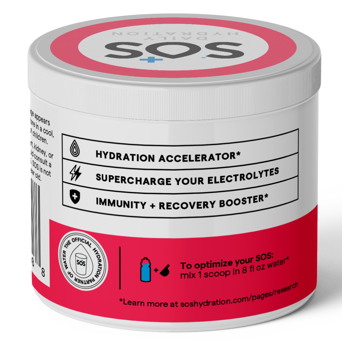SOS Daily – Electrolyte Powder – Watermelon Flavor, 31 Serving Tub