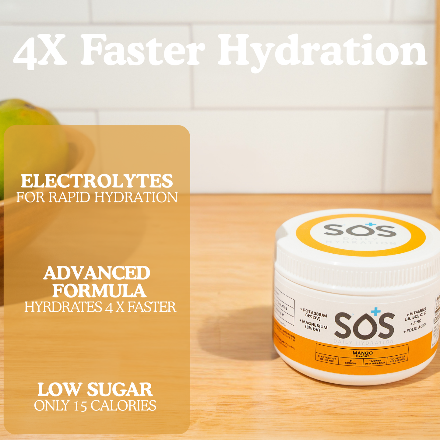 SOS Daily –  Electrolyte Powder – Mango Flavor, 31 Serving Tub