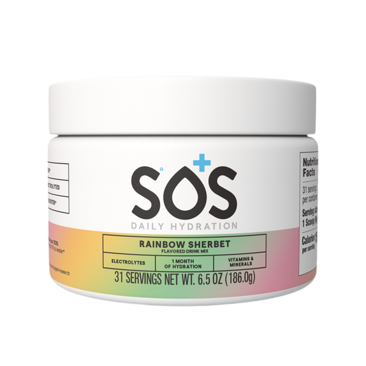 SOS Daily – Vitamin Enhanced Electrolyte Powder – Rainbow Sherbert Flavor, 31 Serving Tub