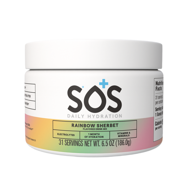 SOS Daily – Vitamin Enhanced Electrolyte Powder – Rainbow Sherbert Flavor, 31 Serving Tub