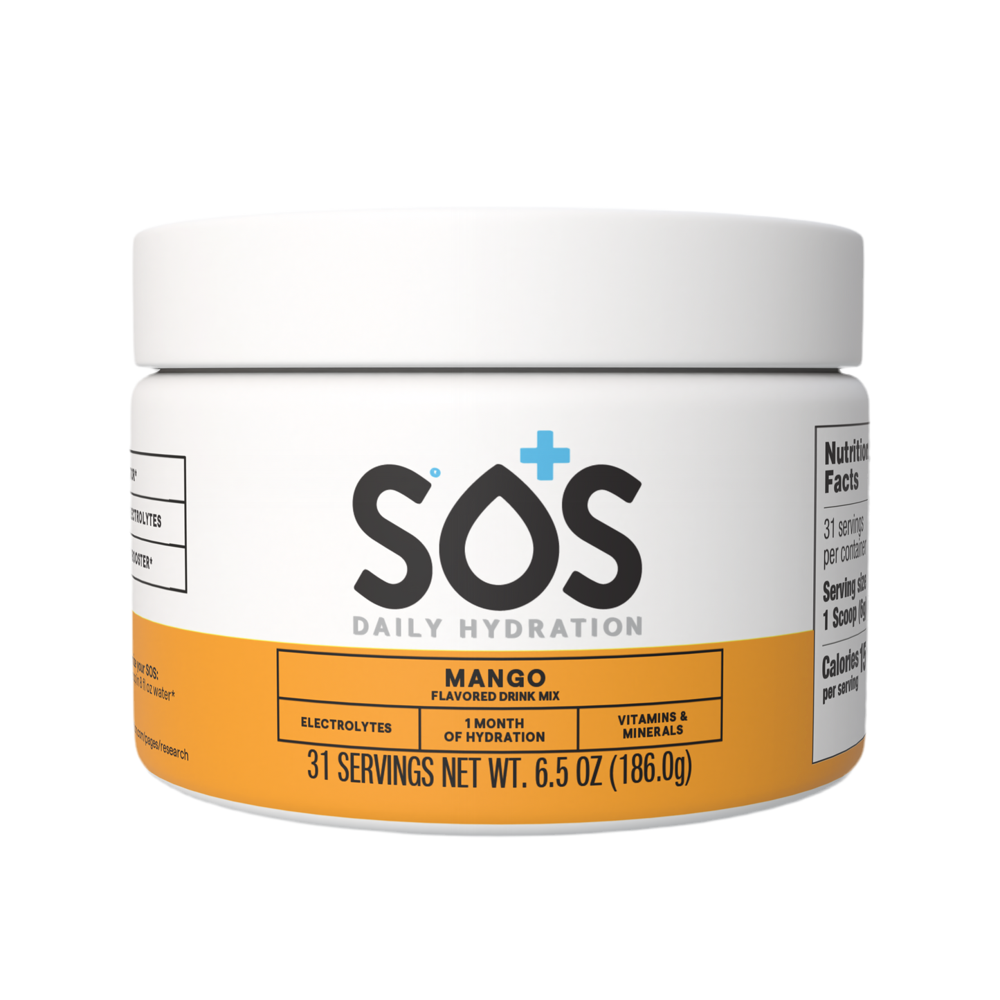 SOS Daily – Vitamin Enhanced Electrolyte Powder – Mango Flavor, 31 Serving Tub